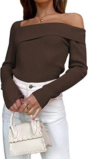European And American Autumn Leisure Long-sleeved Slim Off-shoulder Knitted Sweater Pullover Top - Trendha