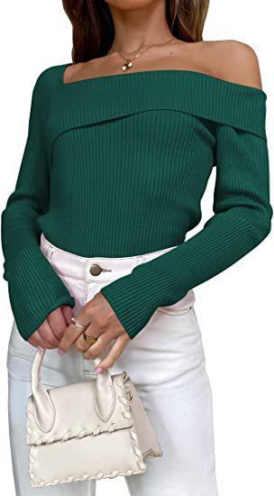 European And American Autumn Leisure Long-sleeved Slim Off-shoulder Knitted Sweater Pullover Top - Trendha