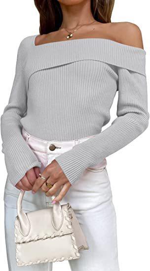 European And American Autumn Leisure Long-sleeved Slim Off-shoulder Knitted Sweater Pullover Top - Trendha
