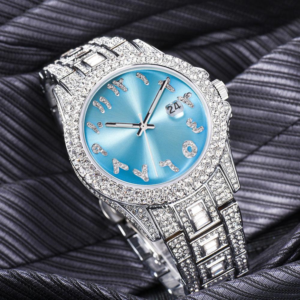European And American Hip Hop Diamond Full Diamond Business Men's Waterproof Quartz Watch - Trendha