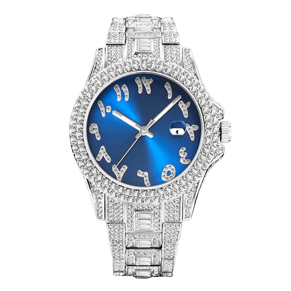 European And American Hip Hop Diamond Full Diamond Business Men's Waterproof Quartz Watch - Trendha