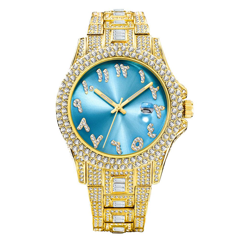 European And American Hip Hop Diamond Full Diamond Business Men's Waterproof Quartz Watch - Trendha