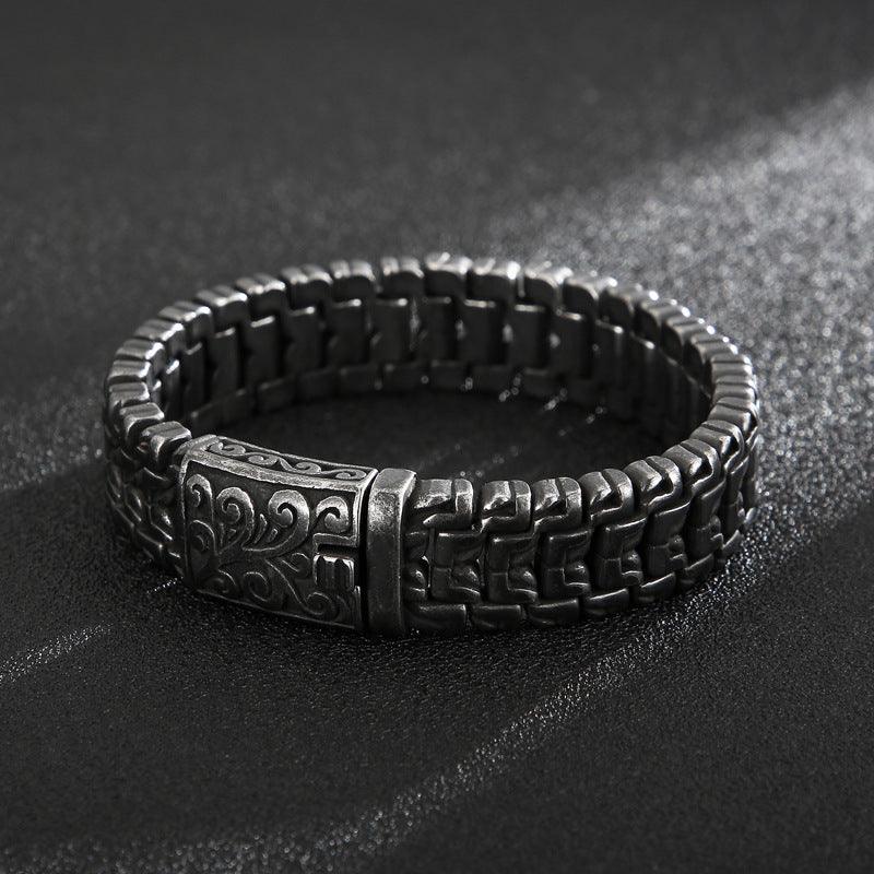 European And American Popular Simplicity Domineering Personalized Hip Hop Flower Men's Titanium Steel Bracelet - Trendha