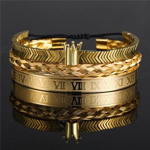 European And American Retro Easy Matching Crown Woven Brace Lace Bracelet Set Dripping Roman Letters Woven Stainless Steel Bracelet - Trendha