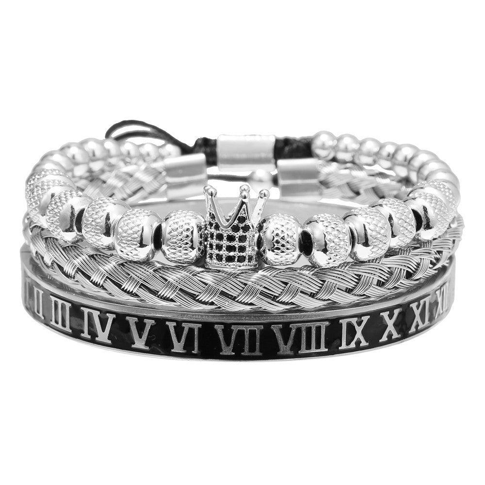 European And American Retro Easy Matching Crown Woven Brace Lace Bracelet Set Dripping Roman Letters Woven Stainless Steel Bracelet - Trendha