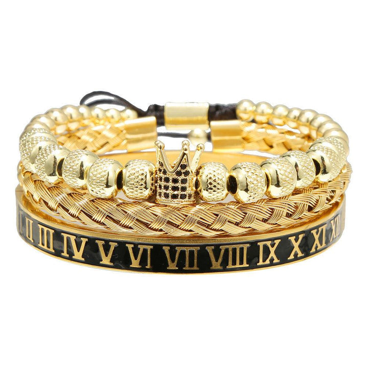 European And American Retro Easy Matching Crown Woven Brace Lace Bracelet Set Dripping Roman Letters Woven Stainless Steel Bracelet - Trendha