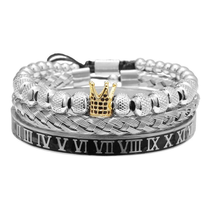 European And American Retro Easy Matching Crown Woven Brace Lace Bracelet Set Dripping Roman Letters Woven Stainless Steel Bracelet - Trendha