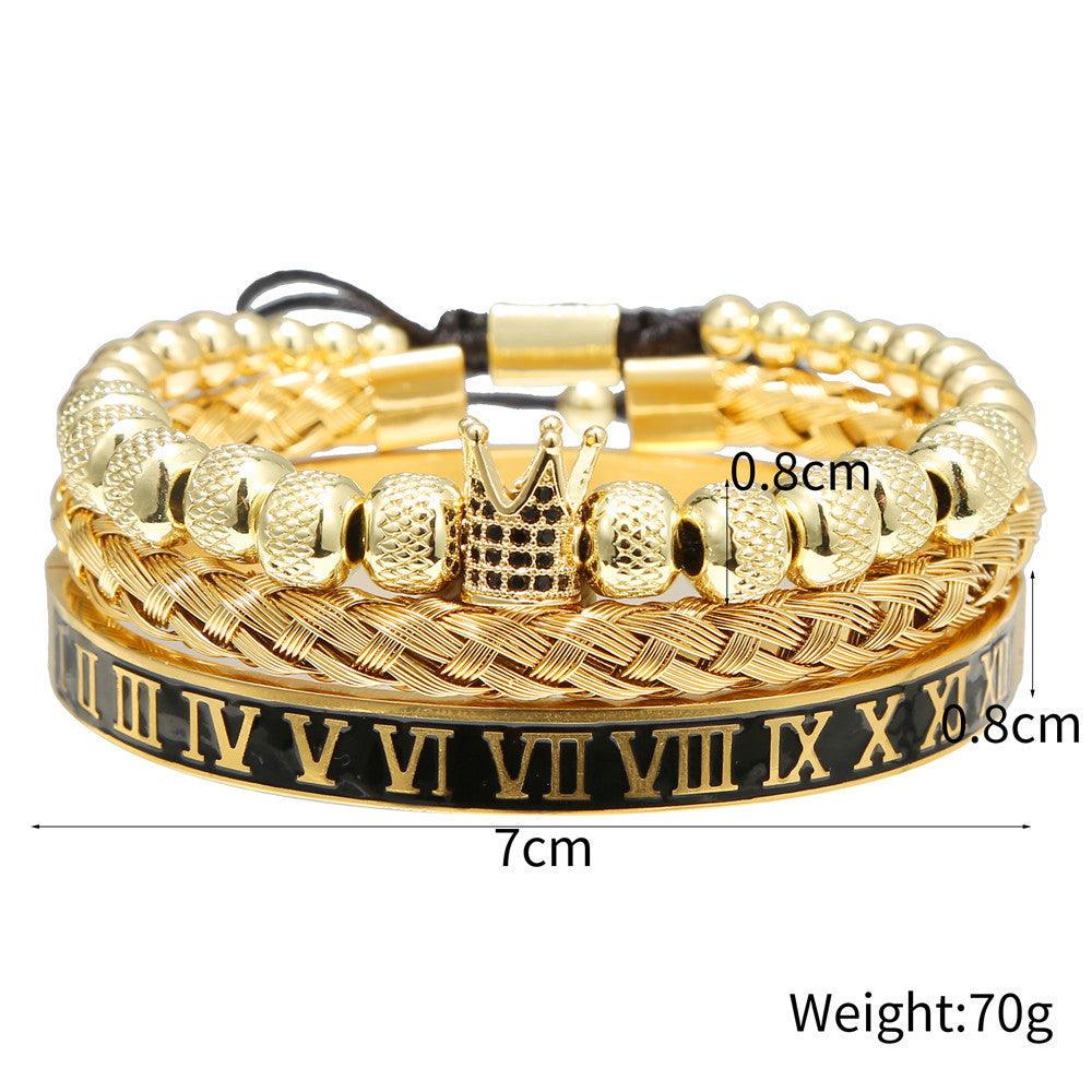 European And American Retro Easy Matching Crown Woven Brace Lace Bracelet Set Dripping Roman Letters Woven Stainless Steel Bracelet - Trendha
