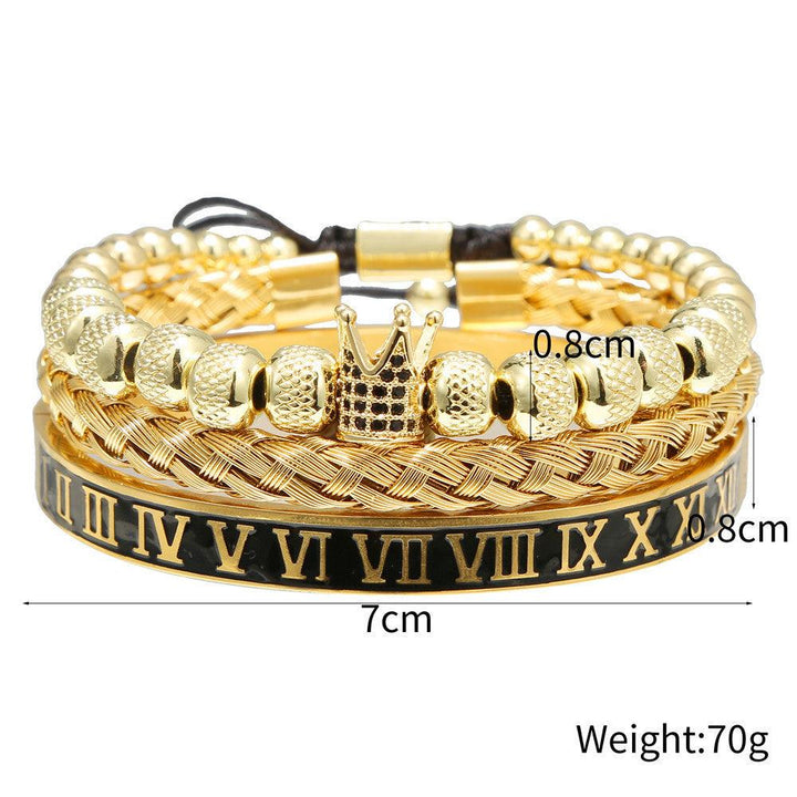 European And American Retro Easy Matching Crown Woven Brace Lace Bracelet Set Dripping Roman Letters Woven Stainless Steel Bracelet - Trendha