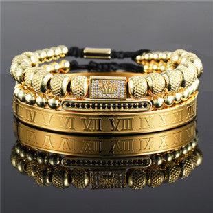 European And American Retro Easy Matching Crown Woven Brace Lace Bracelet Set Dripping Roman Letters Woven Stainless Steel Bracelet - Trendha