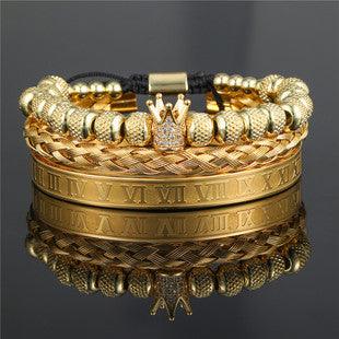 European And American Retro Easy Matching Crown Woven Brace Lace Bracelet Set Dripping Roman Letters Woven Stainless Steel Bracelet - Trendha