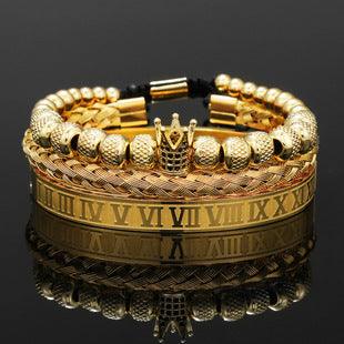 European And American Retro Easy Matching Crown Woven Brace Lace Bracelet Set Dripping Roman Letters Woven Stainless Steel Bracelet - Trendha