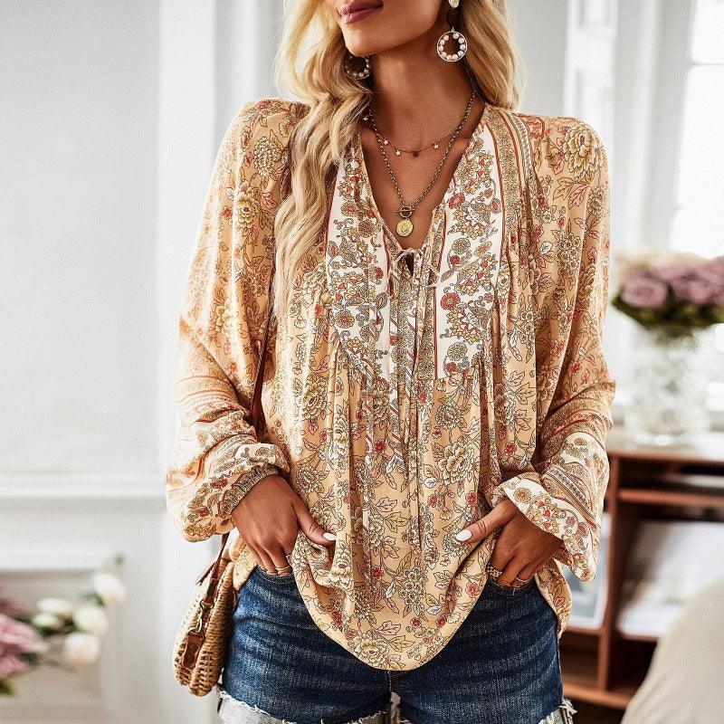 European And American Women's Clothing Printed Long Sleeve Shirt - Trendha