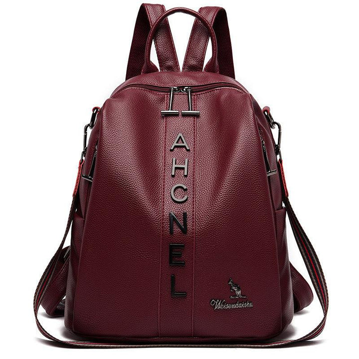 Fashion Backpack Women's Casual Letter Large Capacity Pu Soft Leather Lightweight Travel Bag - Trendha