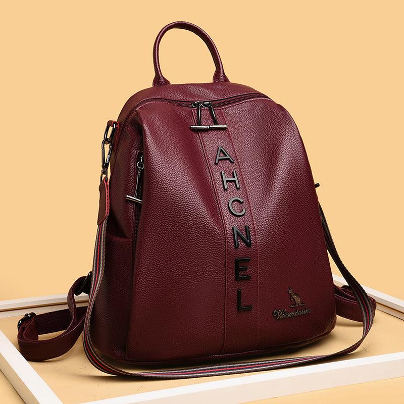 Fashion Backpack Women's Casual Letter Large Capacity Pu Soft Leather Lightweight Travel Bag - Trendha