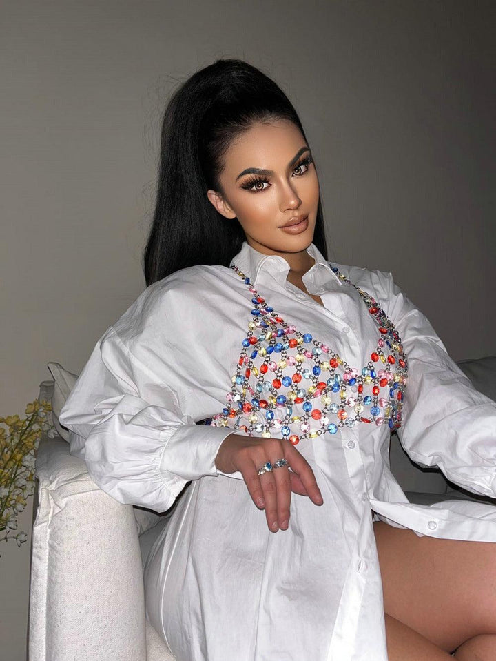 Fashion Color Gem Stitching Vest - Trendha