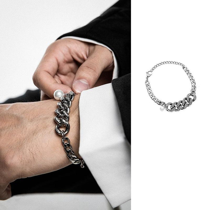 Fashion Cuban Pearl Splice Street Versatile Jewelry Bracelet - Trendha