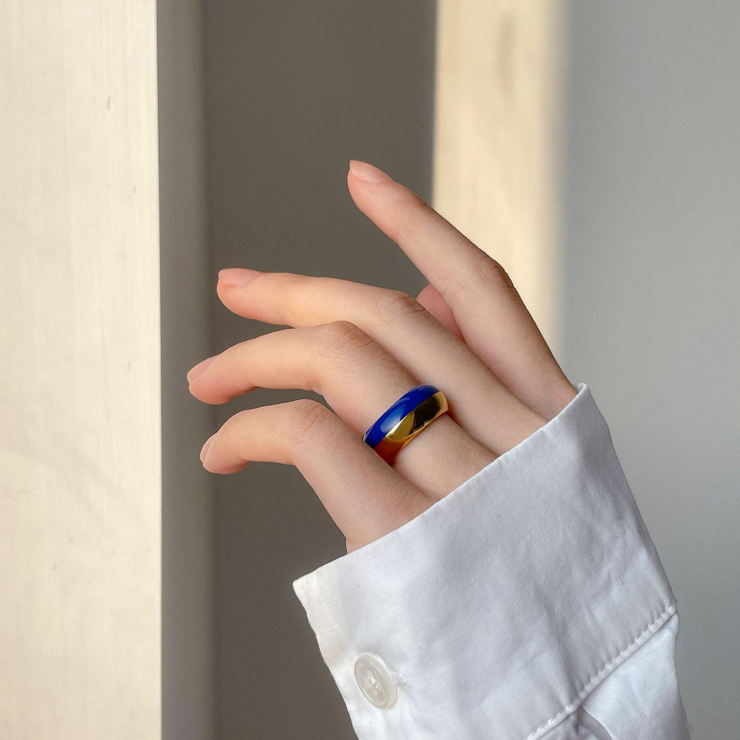 Fashion Dark Blue Titanium Steel Ring - Trendha