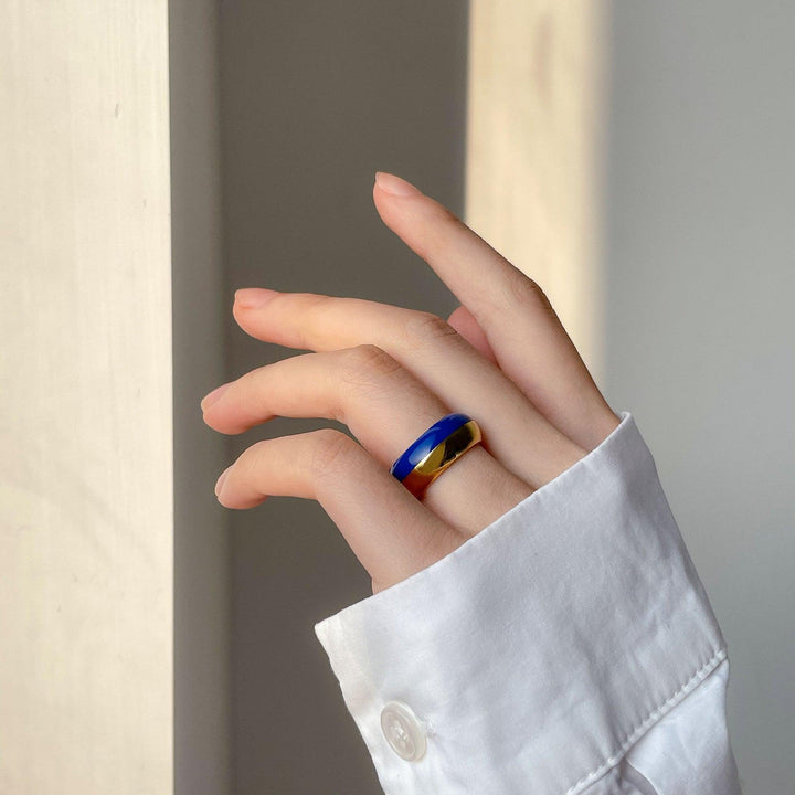 Fashion Dark Blue Titanium Steel Ring - Trendha