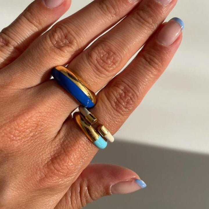 Fashion Dark Blue Titanium Steel Ring - Trendha