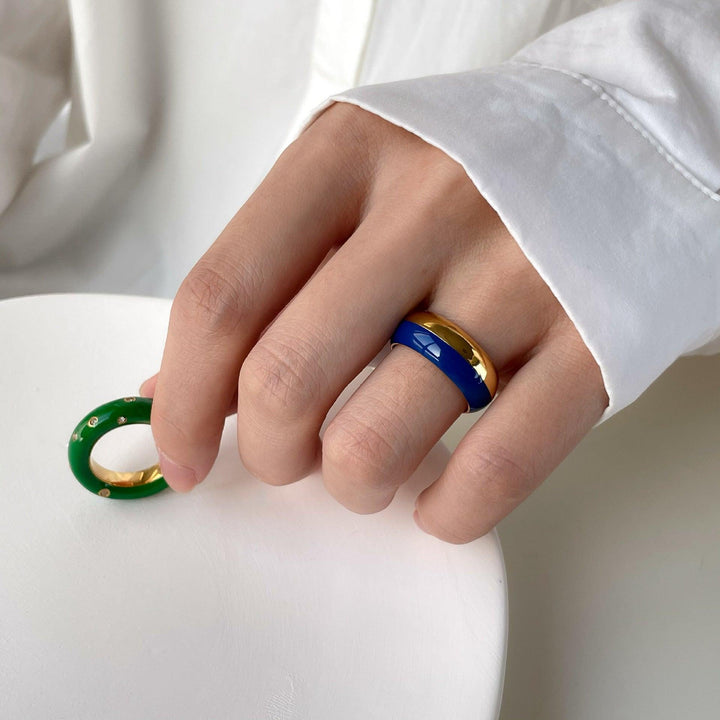 Fashion Dark Blue Titanium Steel Ring - Trendha