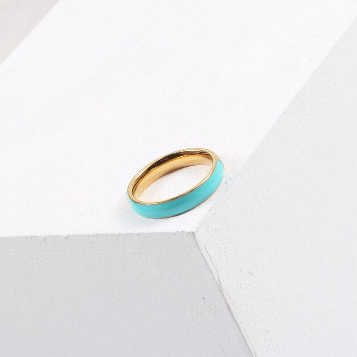 Fashion Dark Blue Titanium Steel Ring - Trendha