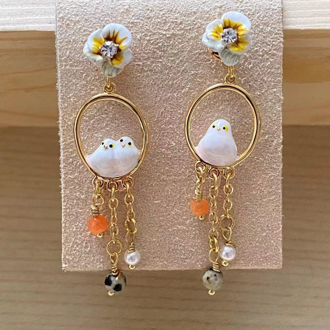 Fashion Lovely Bird Pearl Gem Earrings