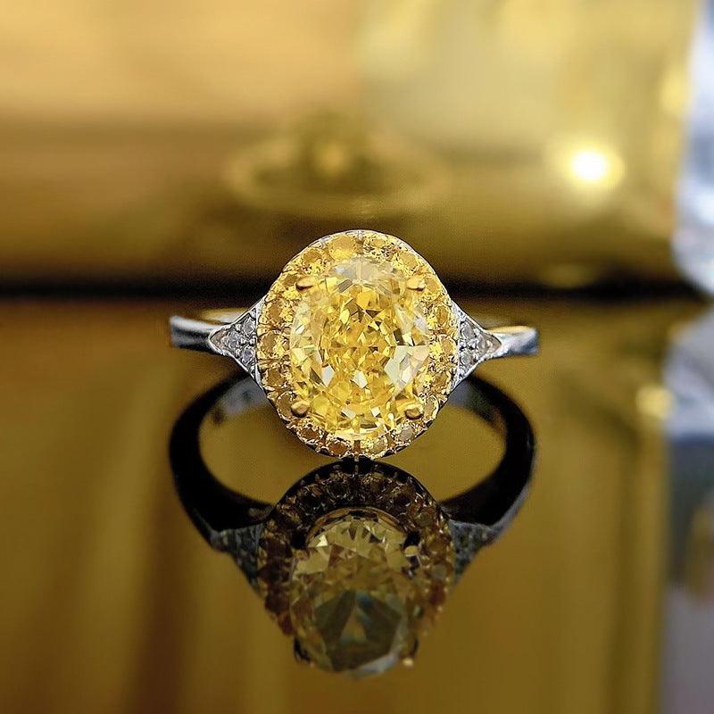 Fashion Simple High Carbon Diamond Yellow Diamond Ring - Trendha