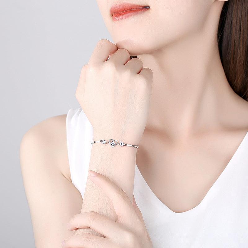 Polished Silver Heart-Detail Bracelet