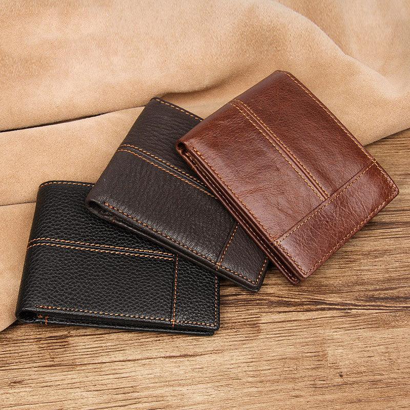 First Layer Leather Wallet Short Leather Wallet - Trendha