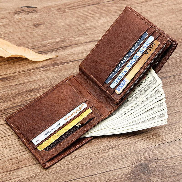 First Layer Leather Wallet Short Leather Wallet - Trendha