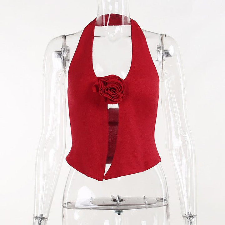 Flower Halter Knitted Vest Top - Trendha