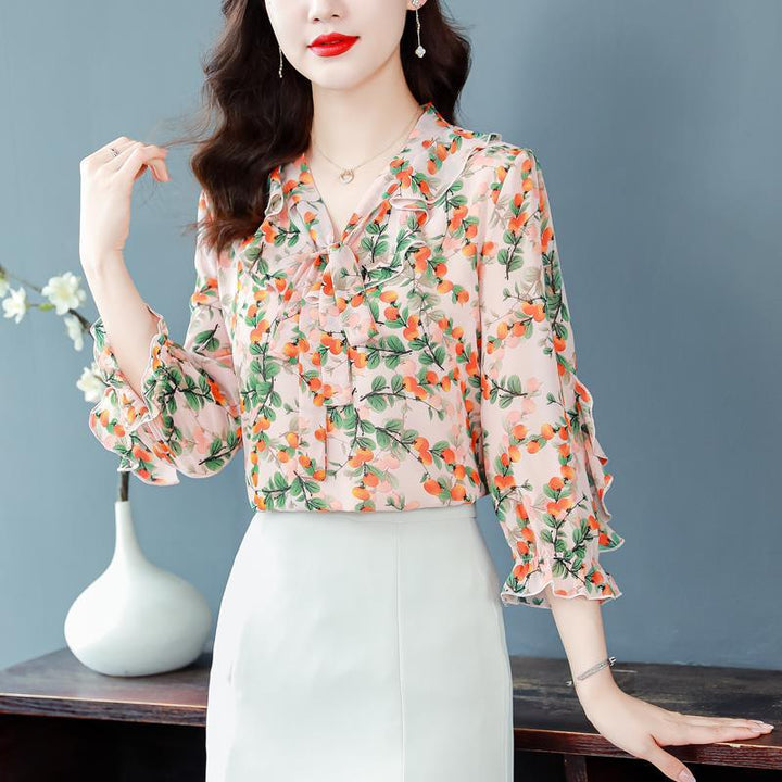 Fragmented Chiffon Shirt With Stylish And Stylish V-neck Straps - Trendha