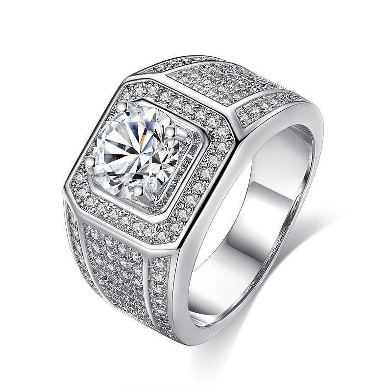 Full Diamond Inlaid Men's Diamond Ring - Trendha