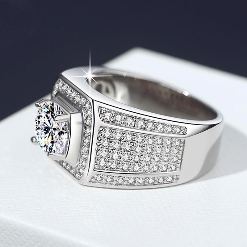 Full Diamond Inlaid Men's Diamond Ring - Trendha