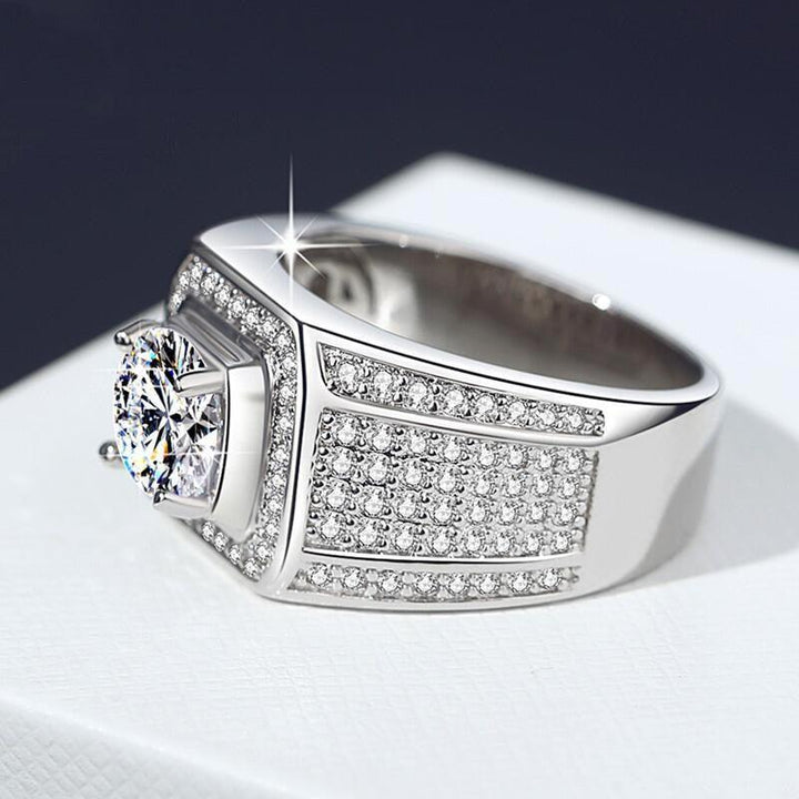 Full Diamond Inlaid Men's Diamond Ring - Trendha