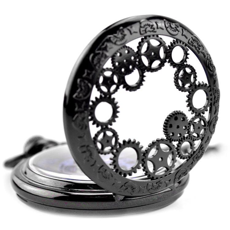 Gear Gun Black Mechanical Pocket Watch Vintage Flip Denim Chain Hollow Pocket Watch Men's And Ladies' Watches - Trendha