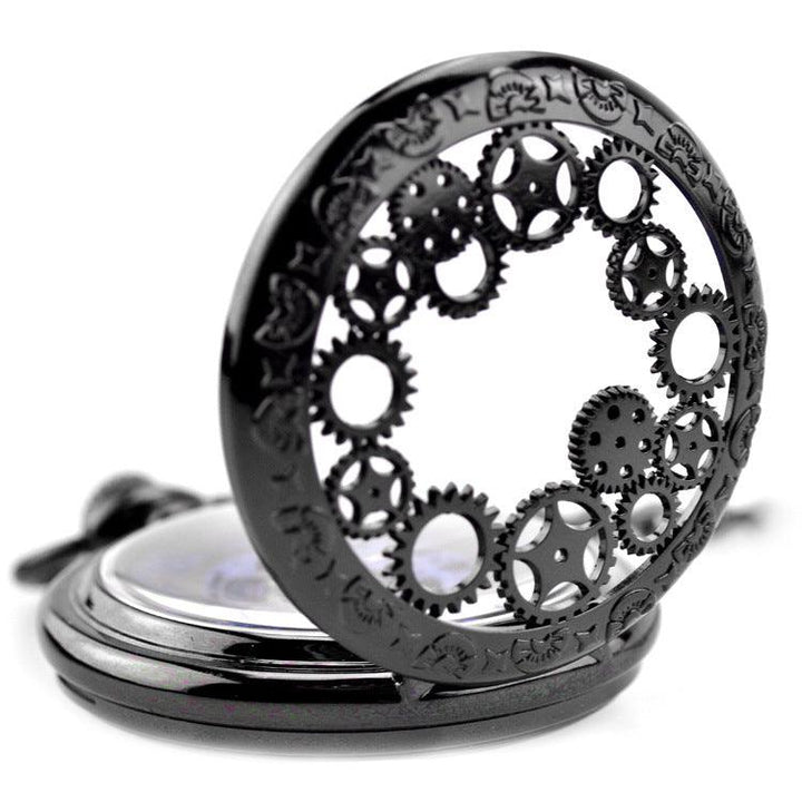 Gear Gun Black Mechanical Pocket Watch Vintage Flip Denim Chain Hollow Pocket Watch Men's And Ladies' Watches - Trendha
