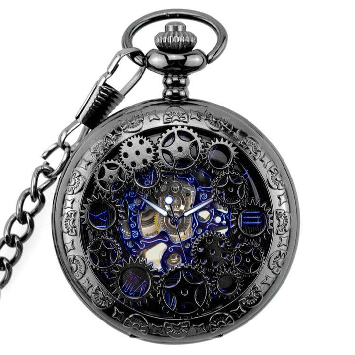 Gear Gun Black Mechanical Pocket Watch Vintage Flip Denim Chain Hollow Pocket Watch Men's And Ladies' Watches - Trendha