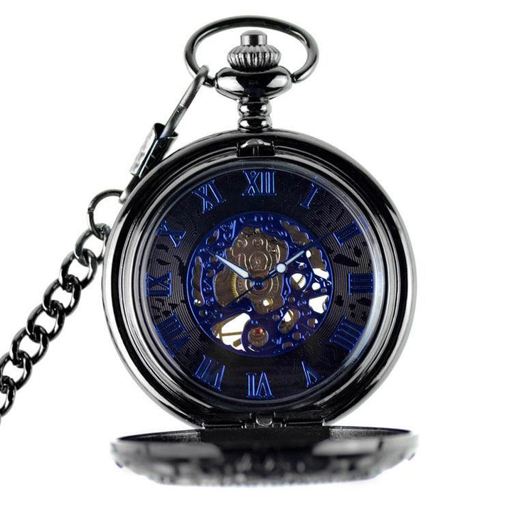 Gear Gun Black Mechanical Pocket Watch Vintage Flip Denim Chain Hollow Pocket Watch Men's And Ladies' Watches - Trendha