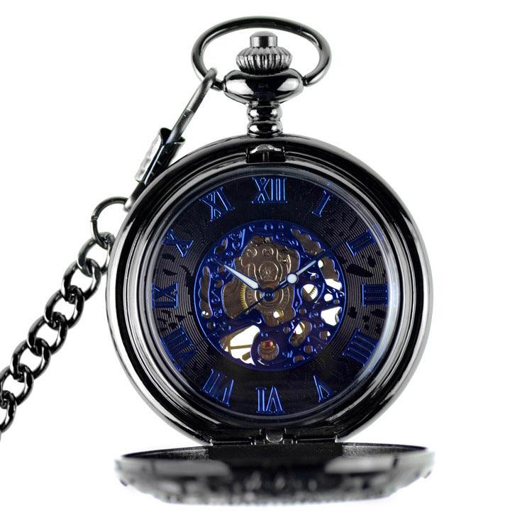Gear Gun Black Mechanical Pocket Watch Vintage Flip Denim Chain Hollow Pocket Watch Men's And Ladies' Watches - Trendha