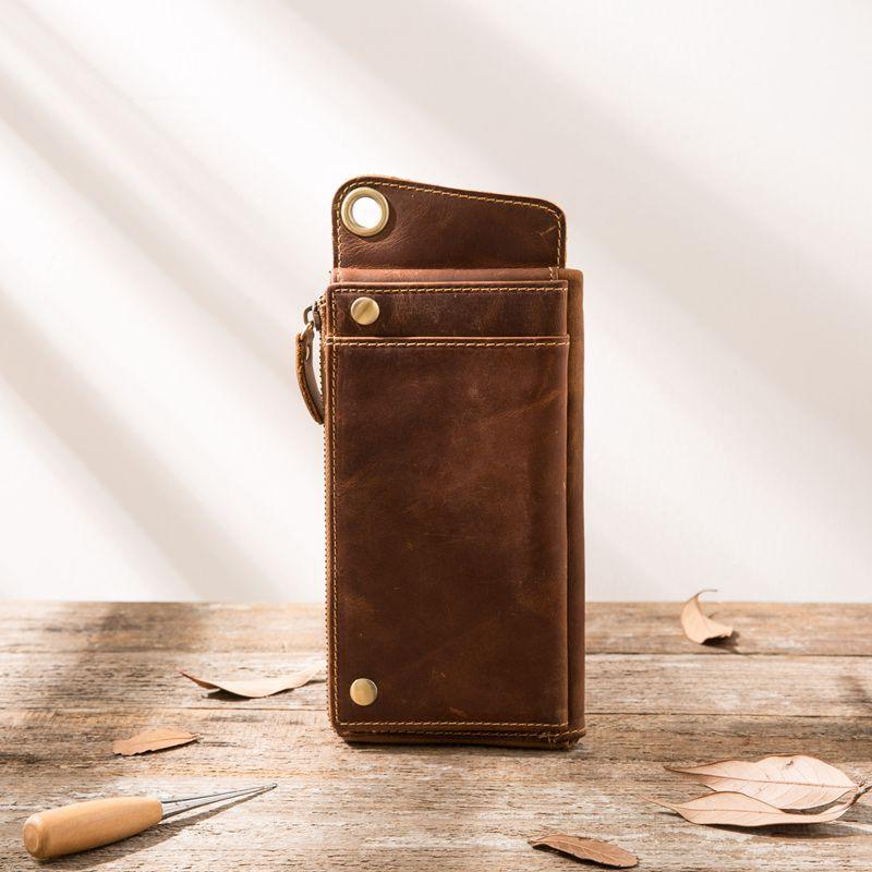 Genuine Leather Large Capacity Zipper Phone Bag - Trendha