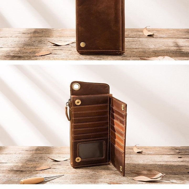 Genuine Leather Large Capacity Zipper Phone Bag - Trendha