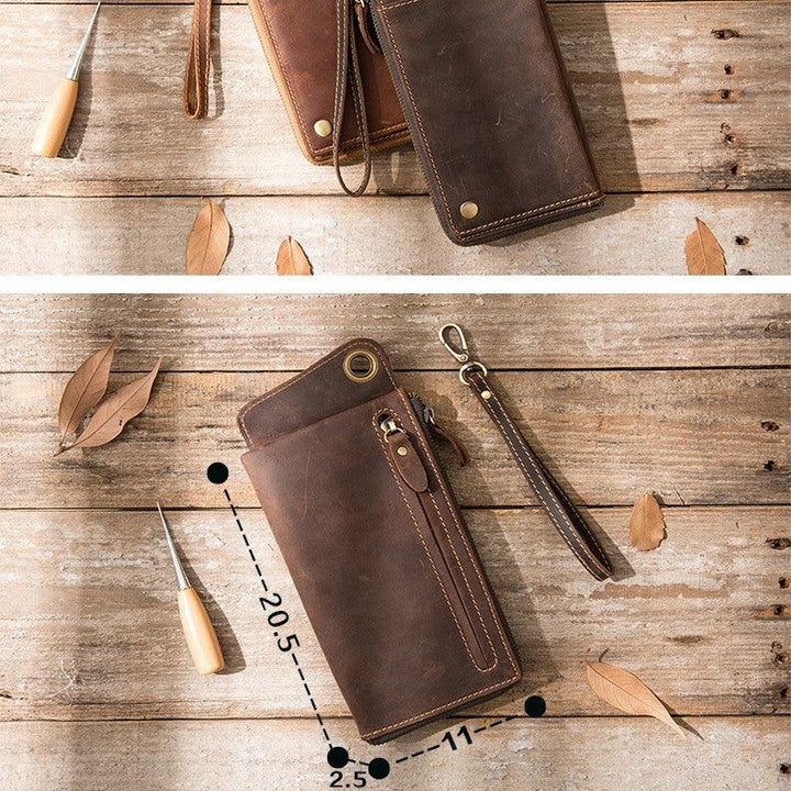 Genuine Leather Large Capacity Zipper Phone Bag - Trendha