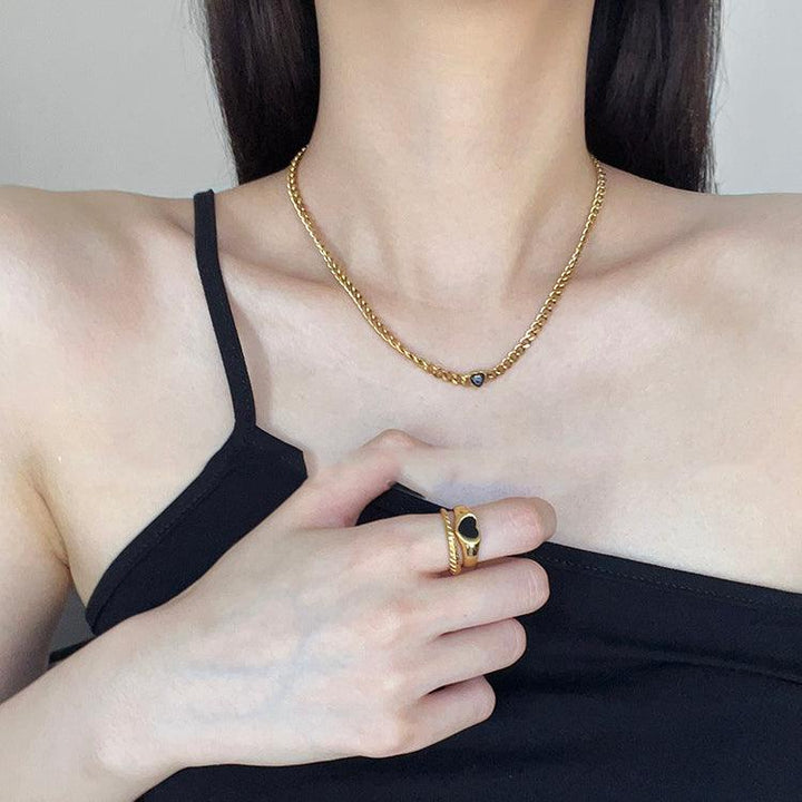 Gold Plated Black Love Thin Chain Collarbone Necklace - Trendha