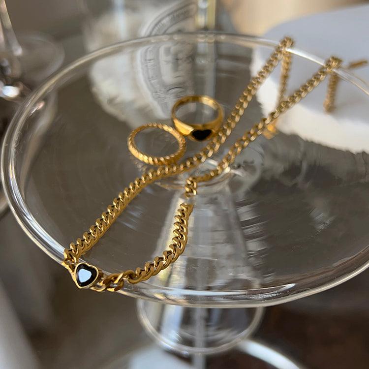 Gold Plated Black Love Thin Chain Collarbone Necklace - Trendha