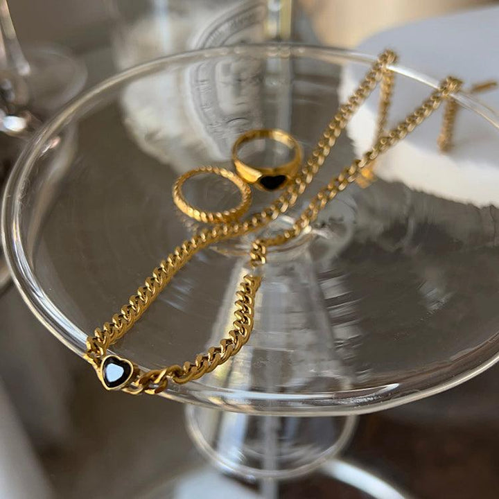 Gold Plated Black Love Thin Chain Collarbone Necklace - Trendha