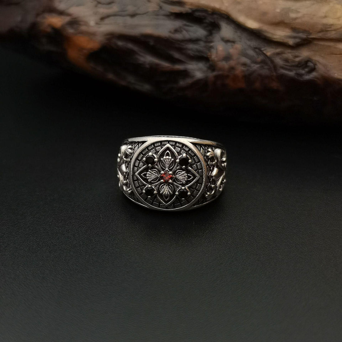 Gothic-Style Open Ring with Ornate Floral Motif