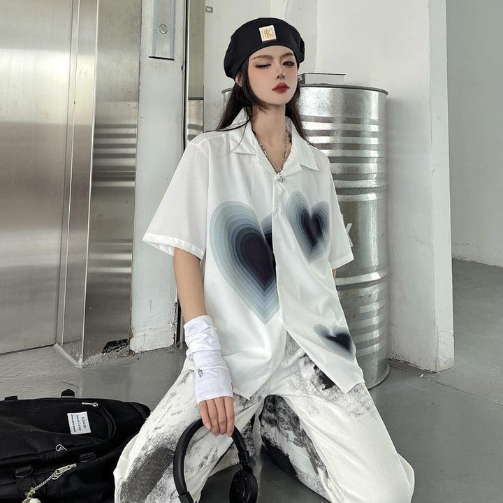 Gradient Love Print Short Sleeve Shirt - Trendha