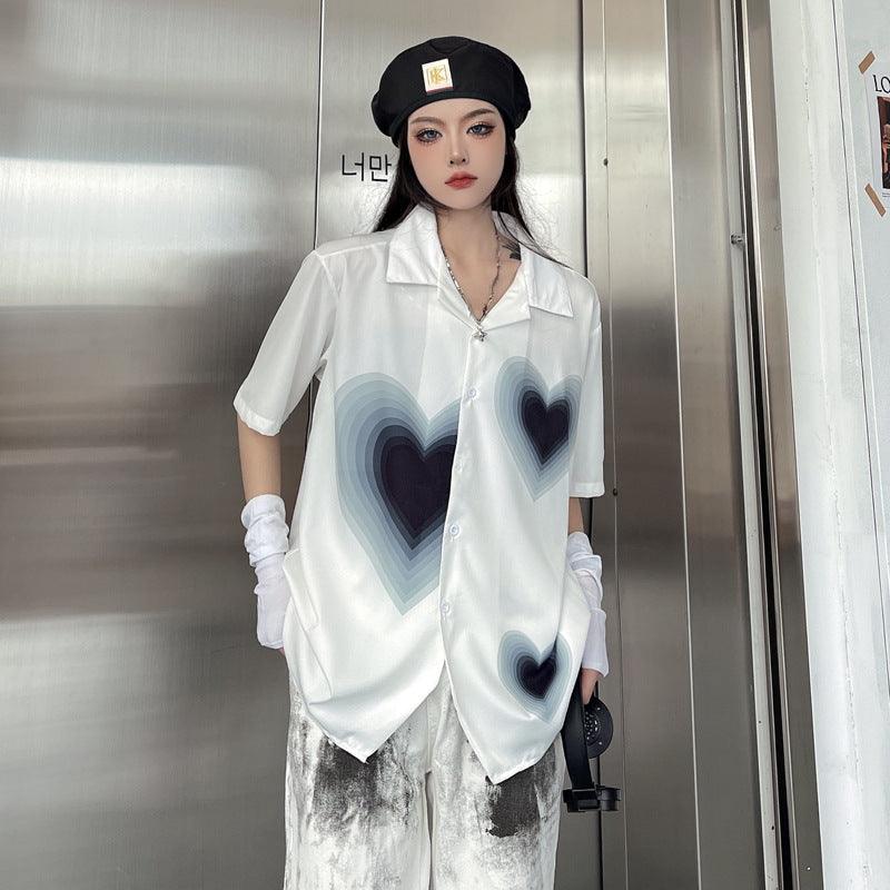 Gradient Love Print Short Sleeve Shirt - Trendha